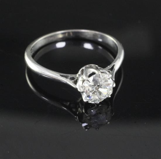 An 18ct white gold and solitaire diamond ring, size O.